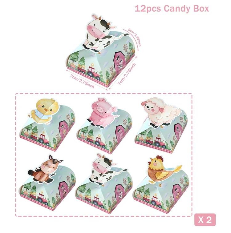 12pçs caixa de presente de papel com tema de fazenda, doces, bolo, biscoitos, saco de embalagem de animais de desenho animado, decoração de aniversário, casamento, suprimentos para festa de chá de bebê - Image 1