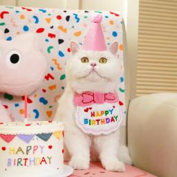 Conjunto de artigos para festas, cachecol para cães e gatos, chapéu de aniversário fofo para cachorrinhos, decoração para pequenos e médios animais, 2024 - Image 3