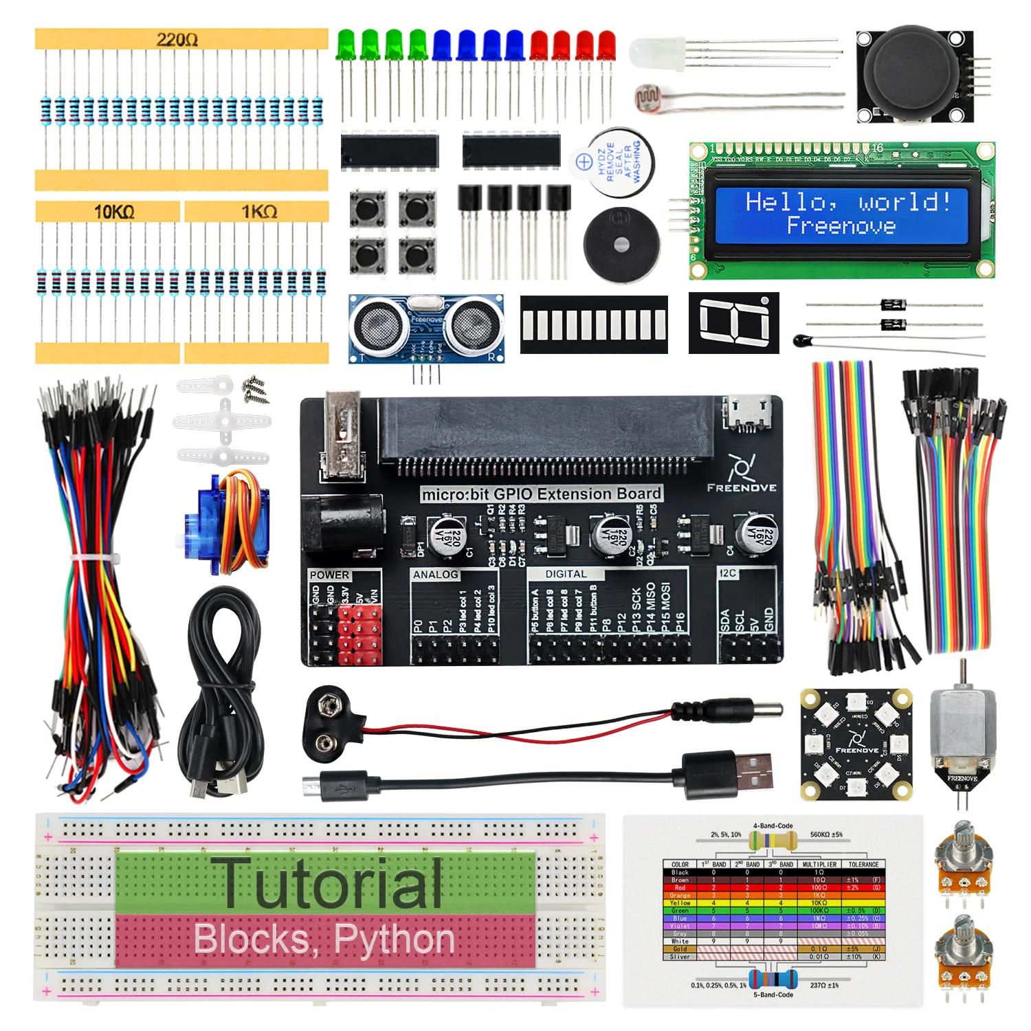 Freenove Super Starter Kit para BBC micro:bit V2, tutorial detalhado de 266 páginas, 192 itens, 38 projetos, blocos e código Python - Image 1