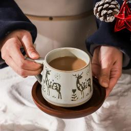 Caneca cerâmica retro com alça resistente ao calor Copo de café de alces Suco artesanal Copo de leite para casa Escritório Copo de água Copo de chá Presente de Natal - Image 1