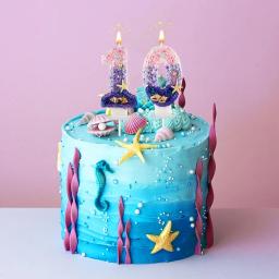 Velas de aniversário do tema sereia com lantejoulas, Velas rosa do aniversário roxo, Número 5 Velas, Topper do bolo, Velas de aniversário - Image 5
