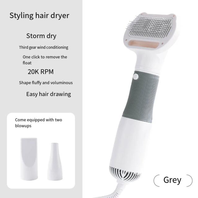 Secador de Cabelo Portátil 3 em 1 para Pets com Escova Slicker e Baixo Ruído de 57dB - Ideal para Dog Grooming