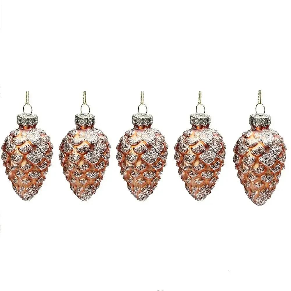 Pinecone Pendurado Enfeites De Vidro, Revestimento De Lantejoulas Brilhantes, Pingentes De Glitter, Pendurado Árvore De Natal, Hangable, 5Pcs - Image 1