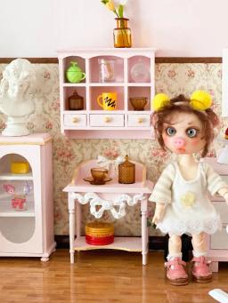 Móveis de madeira para crianças, decoração de bonecas, mini armário, mesa de café rosa, presentes para menina - Image 3