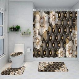 Cortina de chuveiro impermeável com 12 ganchos, capas de assento sanitário, tapetes de banho para banheiro, tapete antiderrapante, tapete para janelas - Image 1