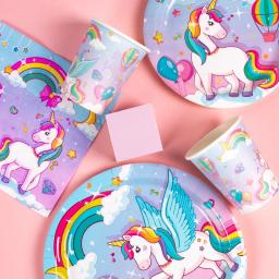 Decorações de unicórnio arco-íris unicórnio padrão placa de papel copo unicórnio asas chifre decoração do bolo para chá de bebê decoração de festa de aniversário - Image 4