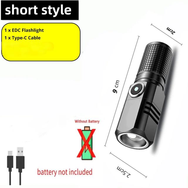 Mini Lanterna LED Super Brilhante Recarregável com Zoom e 3 Modos de Iluminação para Pesca e Camping