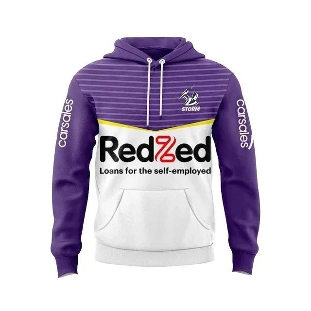 Camiseta de Rugby Storm da Austrália para Homens com Capuz e Chapéu de Treinamento, Personalização de Nome e Número, Qualidade Superior, Tamanhos S a 3XL, 2024