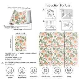 Auto-adesivos florais adesivos de parede, elegante floral Wallpaper, decoração do quarto interior, rosa peônia rosa, impressão aquarela, 17,7 "* 118" - Image 6