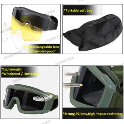 Airsoft tático óculos de tiro motocicleta à prova vento paintball cs wargame caminhadas 3 lente preto tan verde - Image 4
