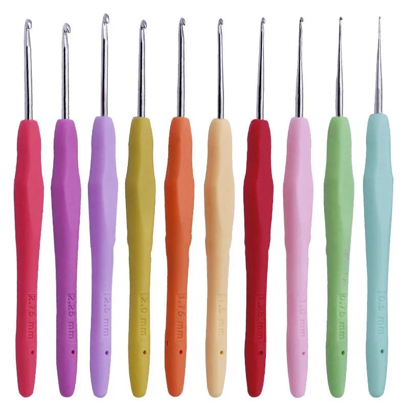 Agulhas de tricô com borracha Handle, Crochet Ganchos, Fio Crochet Agulha, Tecelagem, Ganchos Set, DIY Craft Tools, 0.5-2.75mm, 10Pcs - Image 1