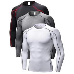 Camisa de compressão seca masculina, manga longa, proteção UV, resfriamento, treino, camiseta de beisebol, pacote 3 - Image 1