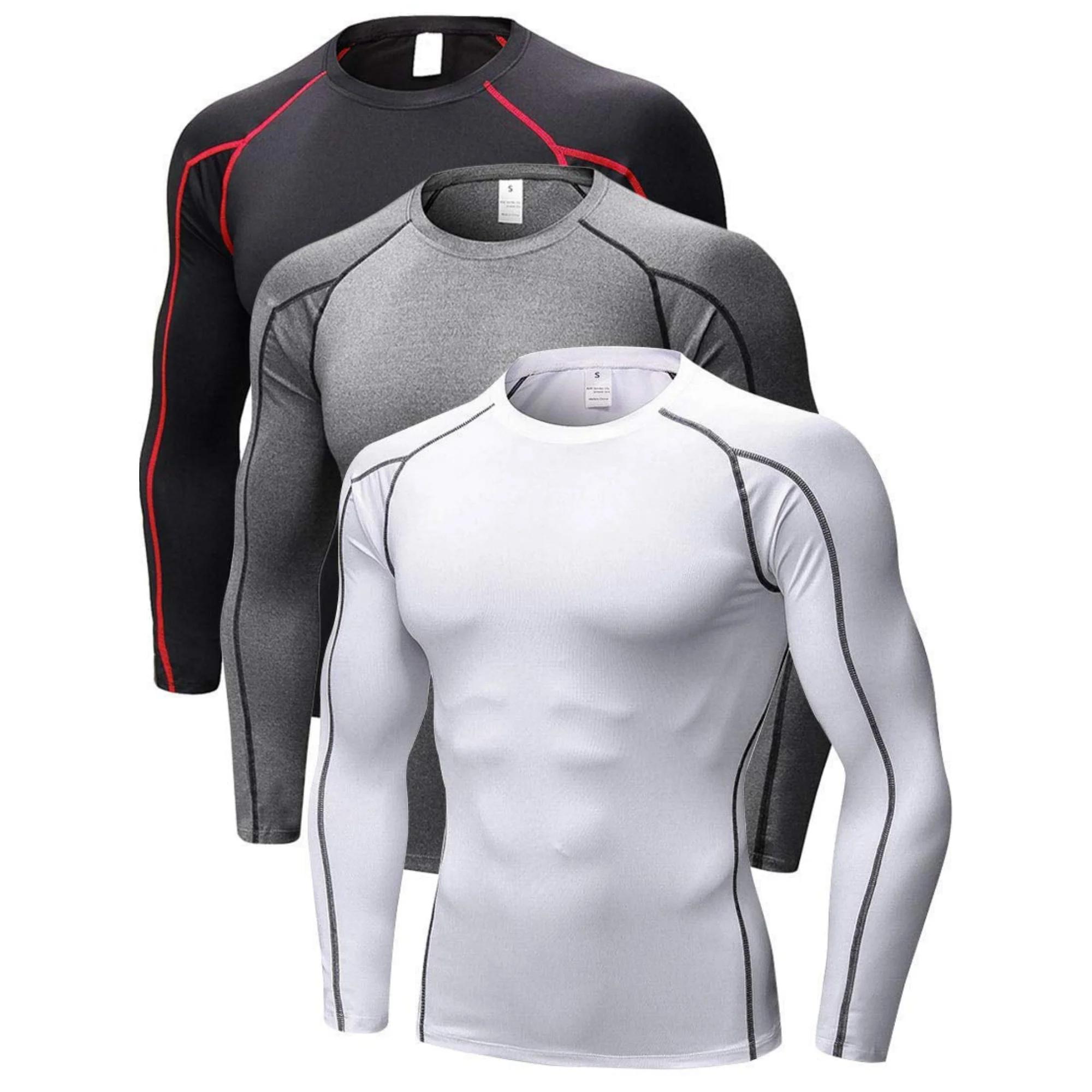 Camisa de compressão seca masculina, manga longa, proteção UV, resfriamento, treino, camiseta de beisebol, pacote 3 - Image 1
