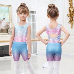 Crianças meninas ginástica esporte dança collant conjunto macacão fantasia impressão topos shorts dancewear bodysuit fitness roupas esportivas - Image 2