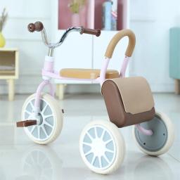 Lazychild 1-6 anos de idade crianças pedal triciclo não-deslizamento mudo bicicleta do bebê confortável retro triciclo com saco de couro carrinho de criança - Image 2