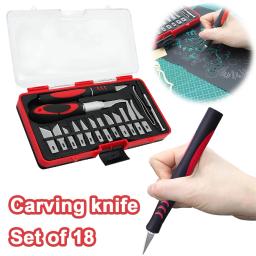 Anti-Slip Handle Carving Knife Set, SK5 Lâminas de Aço, Escultura Multipurpose Bisturi para Arte, Corte Cortiça, 18Pcs - Image 3