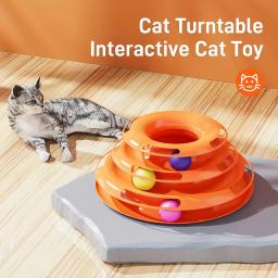 Torre giratória interativa para gato, 4 níveis, bolas de rolo, treinamento de inteligência, trilha, puzzle, jogos engraçados, acessórios - Image 3