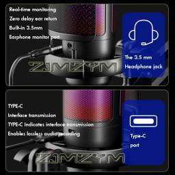 Microfone Condensador USB para Gravação em Estúdio Microfone com Metal Boom Stand RGB, Esport, Jogos, Call, Desktop, 1PC - Image 5
