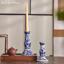 Castiçal tradicional de porcelana azul e branca, design oriental, vela dendrítica decorativa chinesa de Feng Shui, 2 peças - Image 2