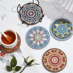 Mandala Coasters Diamante Kit com Suporte, 5D Broca Completa, DIY Arte Coasters, Festa e Decoração De Mesa Em Casa, 5Pcs - Image 6