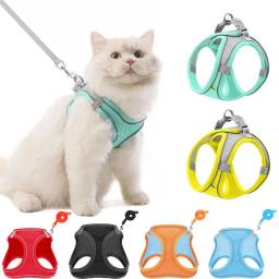 Gato do animal de estimação arreios e trela conjunto reflexivo respirável arnês para gatos conforto ajustável arnês do cão para gatinho suprimentos para animais de estimação - Image 1