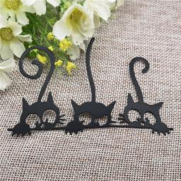 Três gato feliz quadro de corte de metal morre estênceis para diy scrapbooking decorativo gravando modelo de artesanato - Image 2