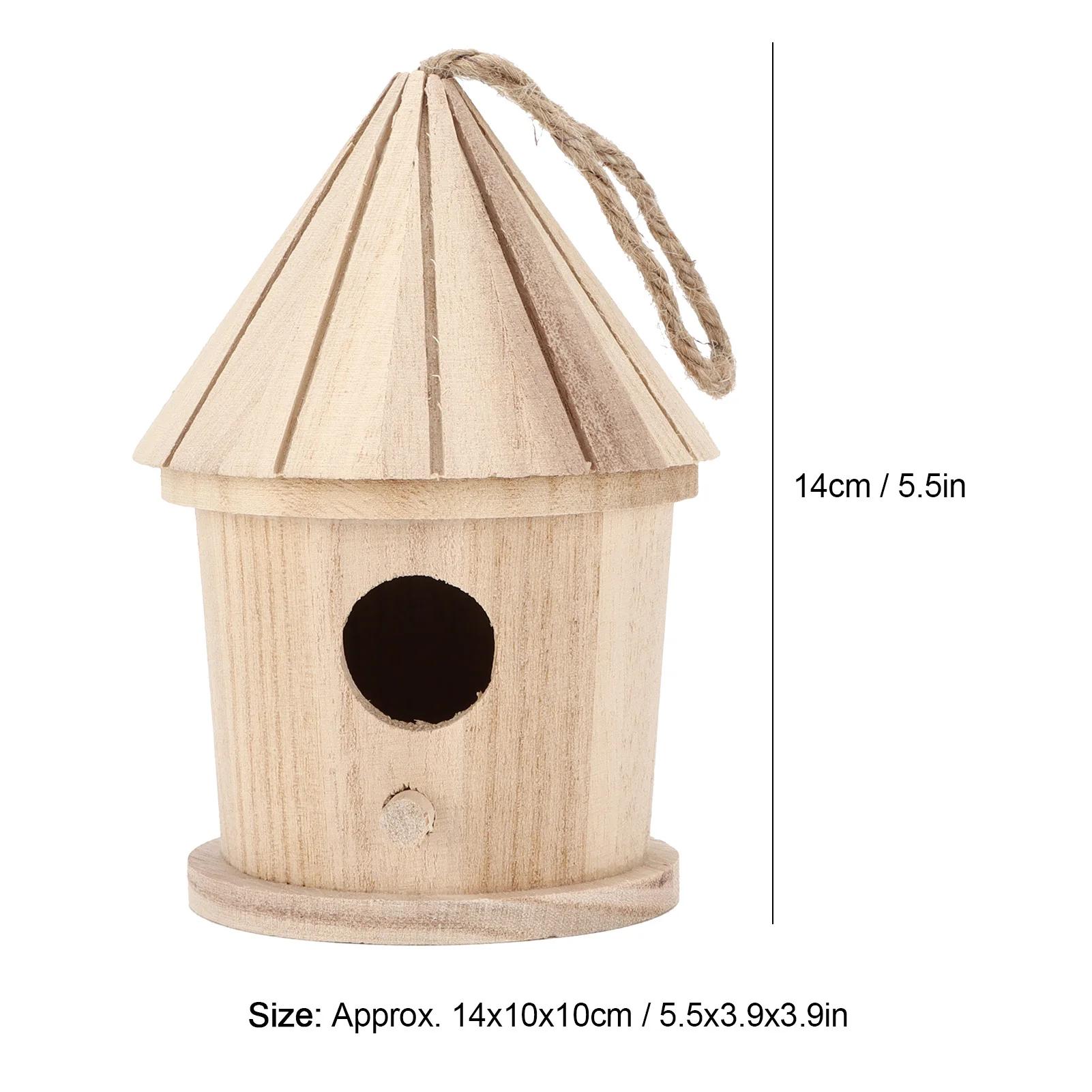 Natural Round Shaped Wooden Bird House, DIY Ninho Suspenso para Jardim ao Ar Livre - Image 1