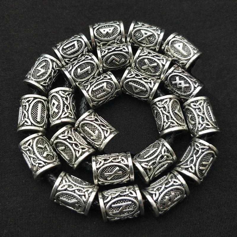 Viking Rune Metal Tubo Spacer Beads, Trança De Cabelo, Barba, Dreadlock, Pingente para Fazer Jóias DIY, Conjunto 24Pc - Image 1
