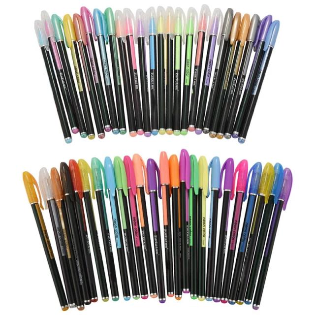 Conjunto de 48 Canetas Gel Glitter Metálicas - O Presente Perfeito para Crianças que Amam Colorir, Esboçar e Pintar