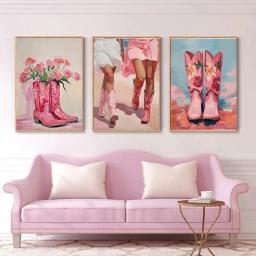 Unframed Cowgirl Rosa Botas Poster, Y2K Arte, Pintura da lona, Coastal Light, Menina, Quarto, Sala, Cosy, Wall Art, 3 peças - Image 2