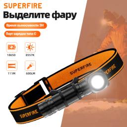 Novo farol LED SUPERFIRE HS60 recarregável 90 °   Farol 18650 tipo C tocha com indicador magnético lanterna de cabeça de lâmpada traseira - Image 1
