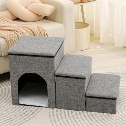 Escada dobrável com caixa de armazenamento, ninho de gatinho, rampa para cães e gatos, escada de cama, 3 passos - Image 4