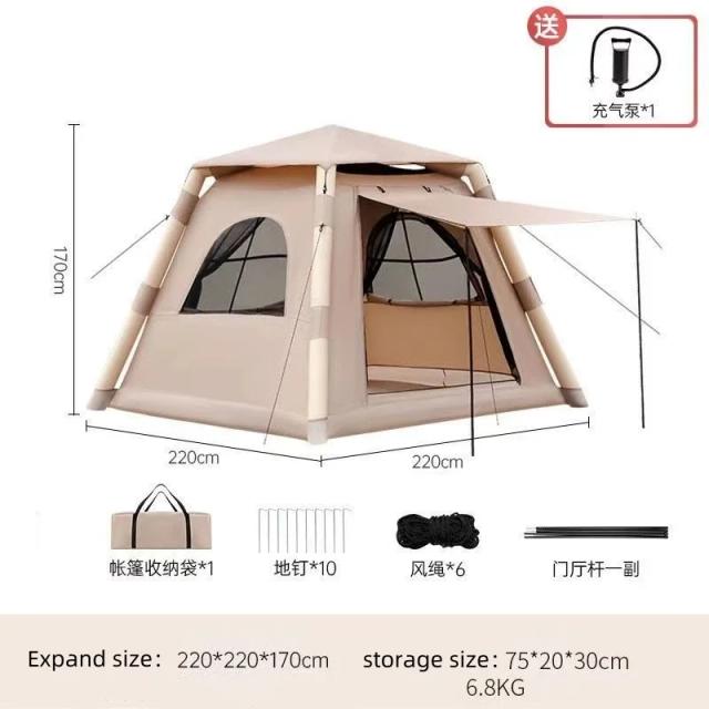 Barraca Dobrável com Bomba Inflável para Acampamento ao Ar Livre - Protetor Solar e Resistência ao Vento, 220x220x170cm