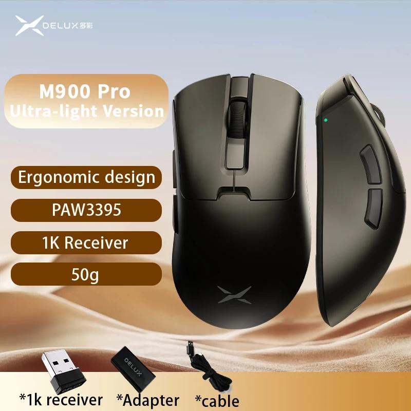 Delux m900pro versão ultraleve mouse para jogos sem fio ergonômico 1k/8k taxa de pesquisa 50g paw3395 para mão direita grande pc gamer - Image 1