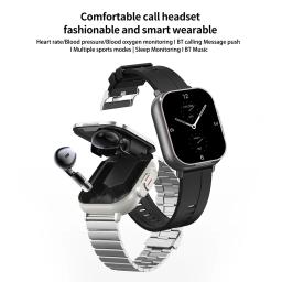 Esportes relógio inteligente sem fio, fone de ouvido bluetooth, chamando monitor de saúde, fitness registro, TWS, 2 em 1 - Image 3