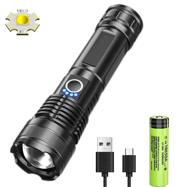 Lanterna LED Recarregável Ultra Brilhante com Zoom Tático - Ideal para Acampamentos e Emergências - Bateria de 25560 mAh
