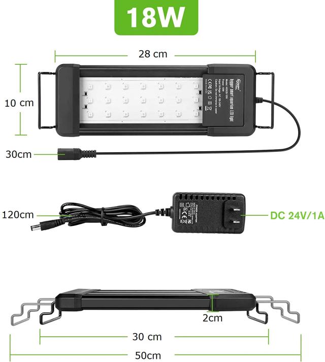 Iluminação Inteligente para Aquários com Temporizador Ajustável e Controle por Aplicativo – Espectro Completo para Água Doce e Salgada com 5 Modos Diferentes