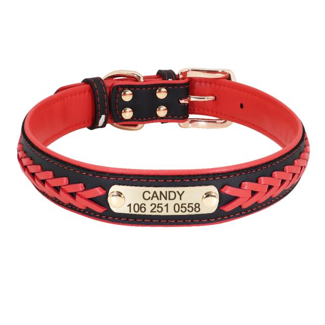 Coleira de Couro PU Personalizada com ID Anti-Lost e Placa de Identificação Grátis para Cães de Todos os Tamanhos, Ideal para Pitbulls
