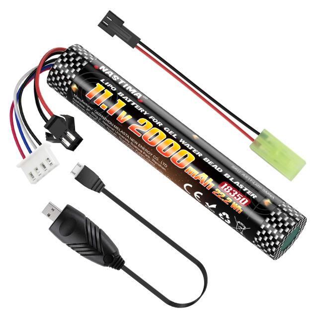 Bateria Recarregável 11.1V 2000mAh para Airsoft Gel e Blasters com Cabo de Carregamento