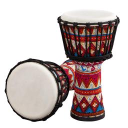 Tambor Africano portátil com arte colorida Padrões, Mão Tambor, Percussão Instrumento Musical, Djembe, 8 em - Image 1
