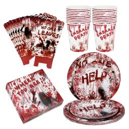 Louça descartável do horror, placas de papel ensanguentado, copos de guardanapos, decoração da festa do feliz halloween - Image 1
