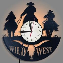 Relógio de parede ocidental Cowboy com controle remoto, arte retro, registro de vinil, LED, decoração, presente - Image 1