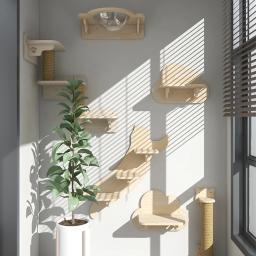 Prateleiras De Gato Montadas Na Parede, Arranhador Para Gato, Plataforma De Salto, Rede, Escada De Corda, Móveis De Madeira, 1Pc - Image 6