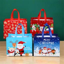 Natal não tecido saco de presente dos desenhos animados santa boneco de neve eco amigável sacola de compras dobrável sacola de armazenamento ano novo festa decorar - Image 2