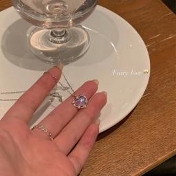 Colar pingente de coração de cristal zircão para mulheres Y2K Pink Heart, elegante corrente de clavícula feminina, joalheria, moda coreana - Image 1