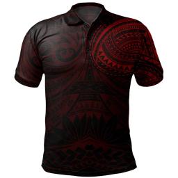 Camisa polo masculina de manga curta com botão de praia havaiano, camiseta solta de lapela, padrão tribal, verão - Image 3