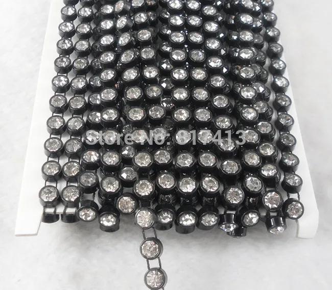 Ss16 tira de vidro cristalino ab 4mm, cores preto e branco, ajuste de plástico, decoração para fantasia, corrente com 1 jarda - Image 1