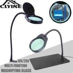 Lupa de mesa dobrável com luzes LED, Lupa USB com base, leitura, reparo, soldagem, lâmpada de mesa, 10X, 20X - Image 1
