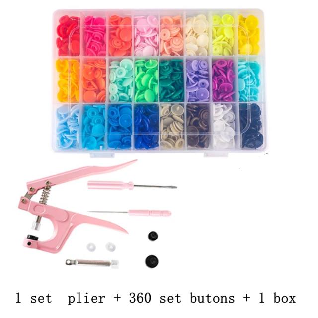 Conjunto Completo com 240 Botões de Resina T5, Prendedores em U, Alicate de Pressão e Kit de Ferramentas para Costura e Artesanato Faça Você Mesmo