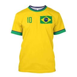 Camisa masculina da equipe de futebol do Brasil, camiseta gola O, camisa extragrande, manga curta, estampa 3D, seleção da bandeira brasileira, roupas masculinas - Image 1